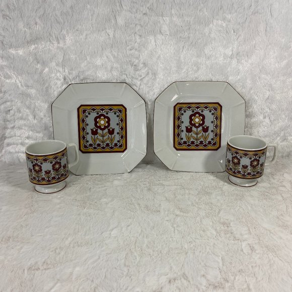 Vintage 2 sets Small Plate Teacup Retro Floral 70's - Picture 1 of 8